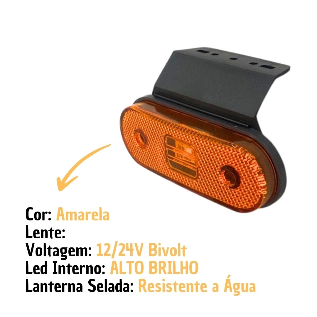 Lanterna Lateral Implemento Com Suporte LED Amarela Para Carreta Facchini Caminhão Trailer Reboque 