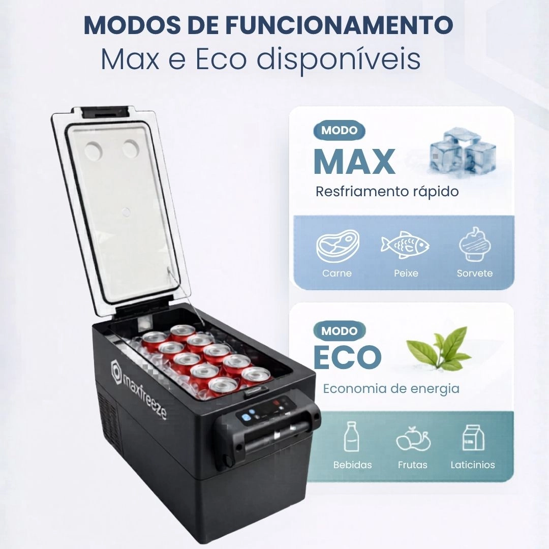 Geladeira Portátil Preta 35 Litros Freezer 12v/24v 110v/220v Caminhão Ônibus Van Carro Bluetooth Maxfreeze