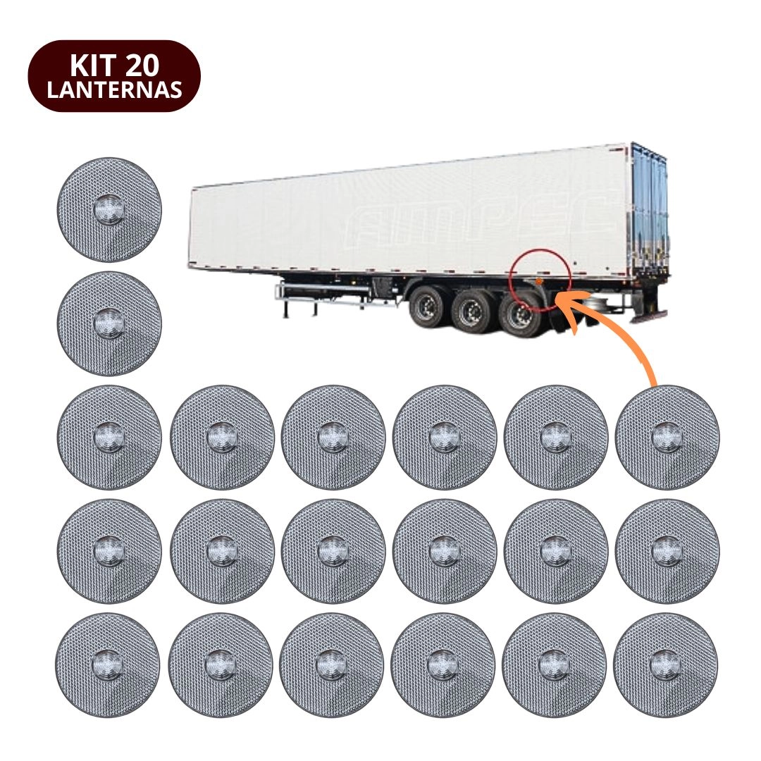 Kit 20 Lanternas Lateral Led Caminhão Carreta Sem Suporte Cristal G