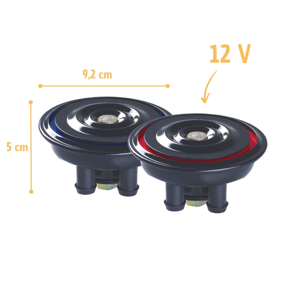 Buzina Disco Par 12V Universal Gauss Grave Agudo 2 Tons 92mm