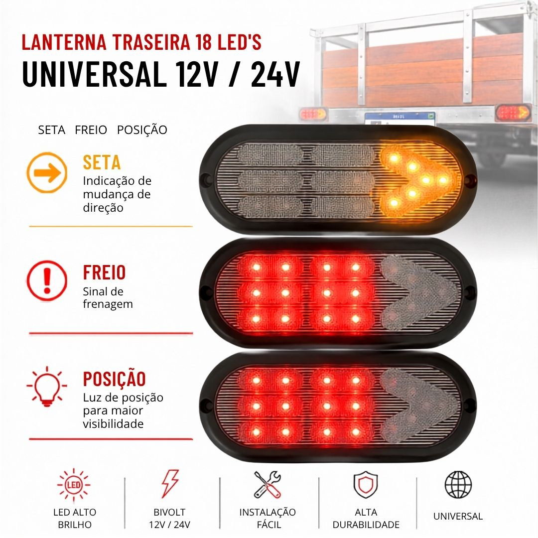 Kit 4 Lanterna Traseira 18 LED Bivolt Cristal Com 2 Luz de Placa Para Reboque Carretinha Universal
