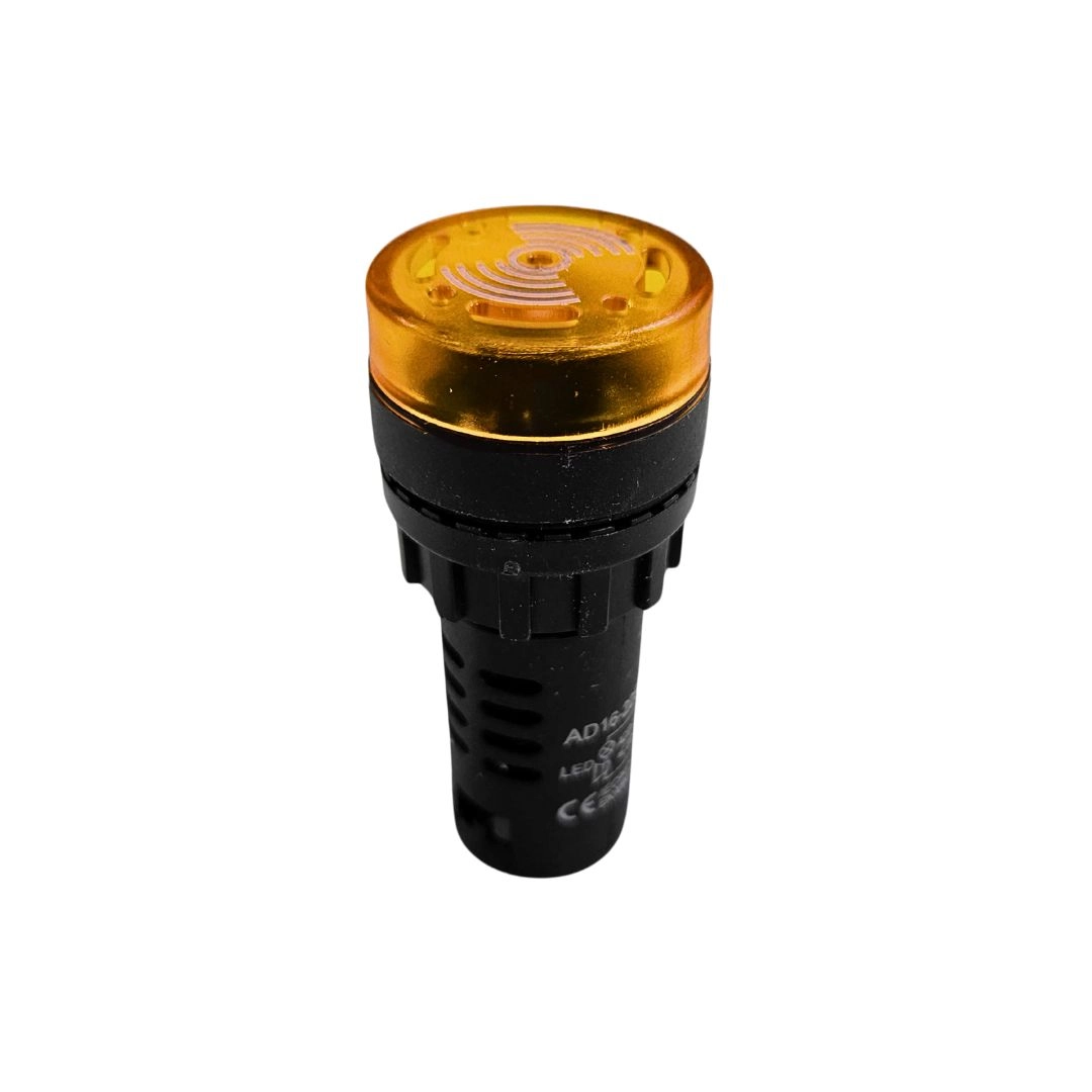 Alarme Sonoro Buzzer Sinaleiro LED Amarelo Ambar 22mm 12Vdc