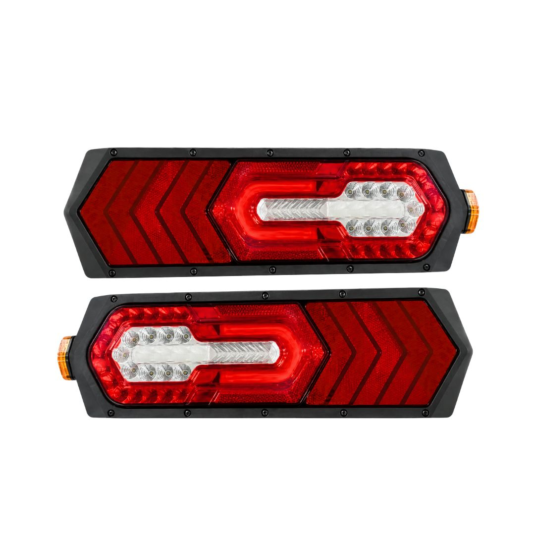 Par de Lanternas Traseiras LED 12V 24V Com Guia de Luz Para Caminhões Carretas e Implementos Rodoviários