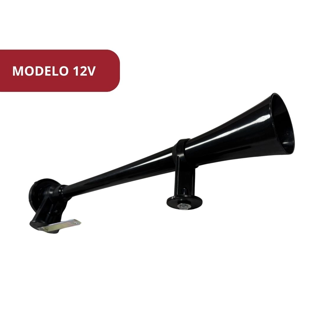 Buzina 12v Vetor VT301P Com Compressor A Ar + Cornetão Preta Com Mangueira