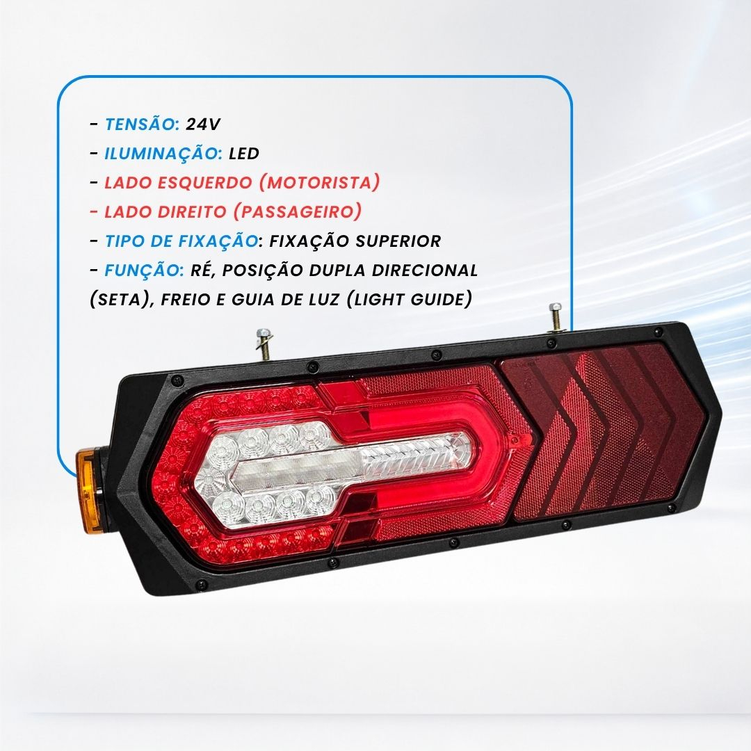 Kit Par Lanterna Traseira LED 24V Caminhão Carreta Reboque Implementos Sinalsul + Chicotes 5 Vias Kit Par Lanterna Traseira LED 24V Caminhão Carreta Reboque Implementos Sinalsul + Chicotes 5 Vias