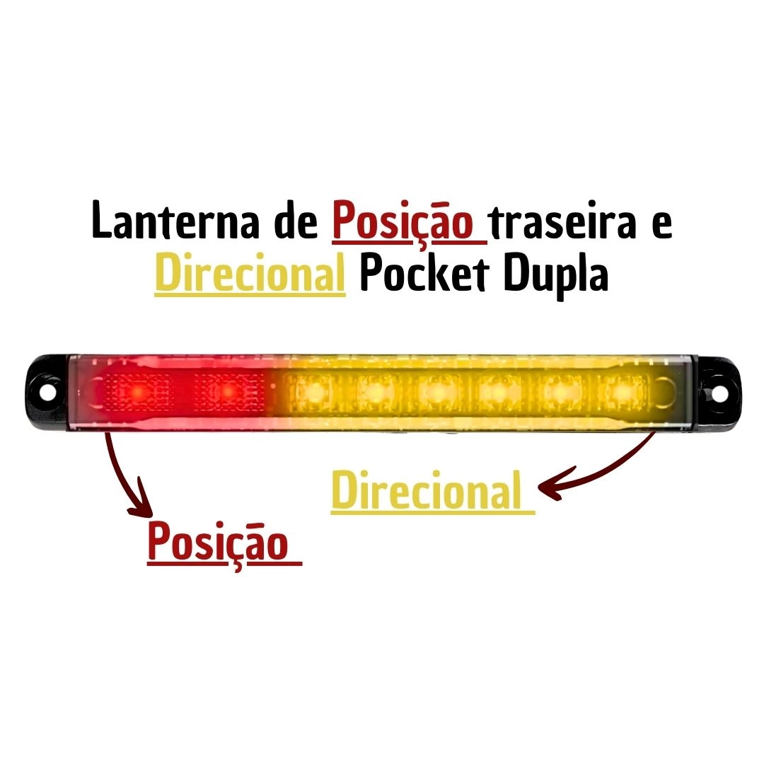 Lanterna Traseira LED Bivolt Posição e Pisca Seta Pocket Dupla Universal Sinal Sul 2267376040