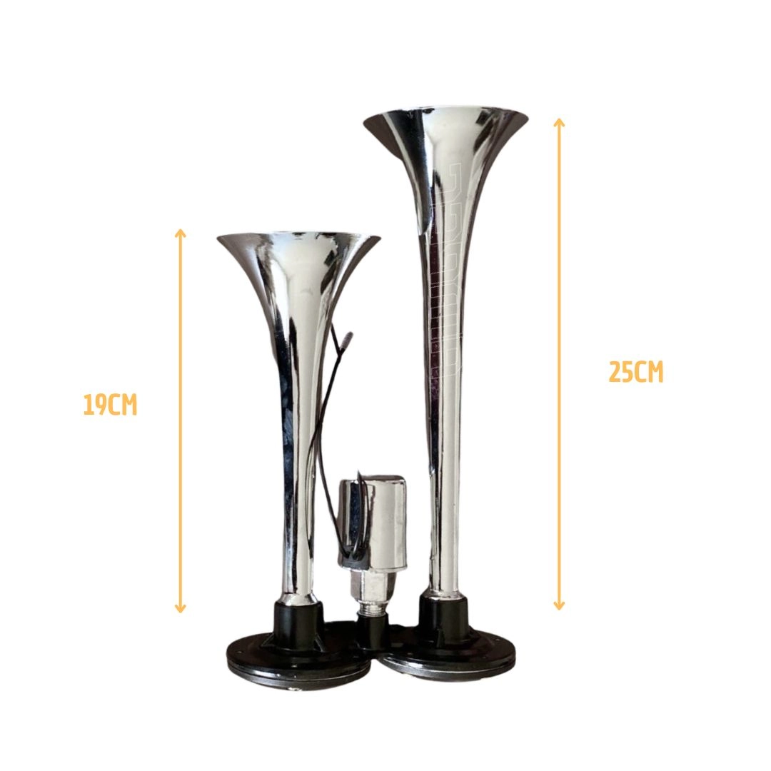 Buzina a Ar para Carro Caminhão Barco 12v 24v Universal 2 Cornetas cromada