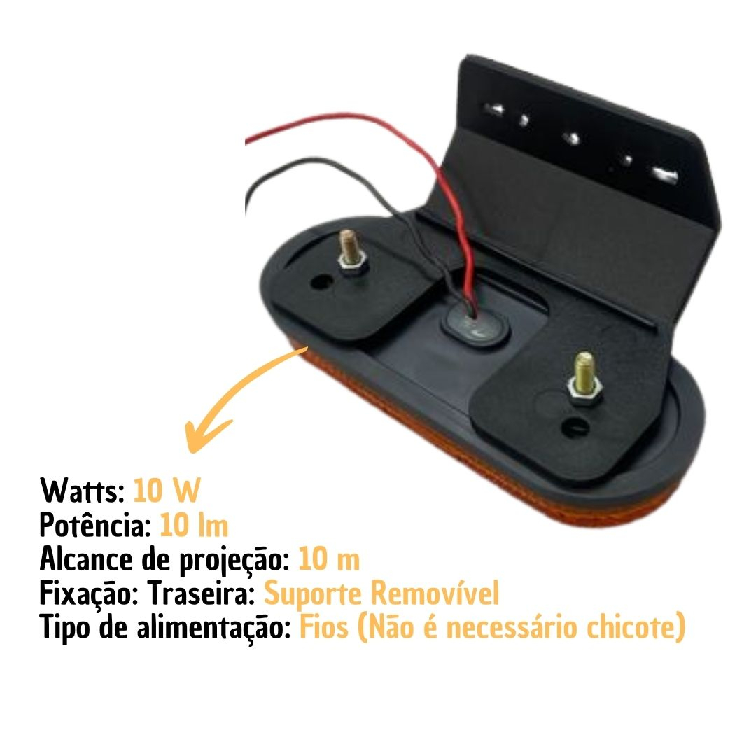 Kit 10 Lanterna Lateral Implemento Com Suporte LED Amarela Para Carreta Facchini Caminhão Trailer Reboque 