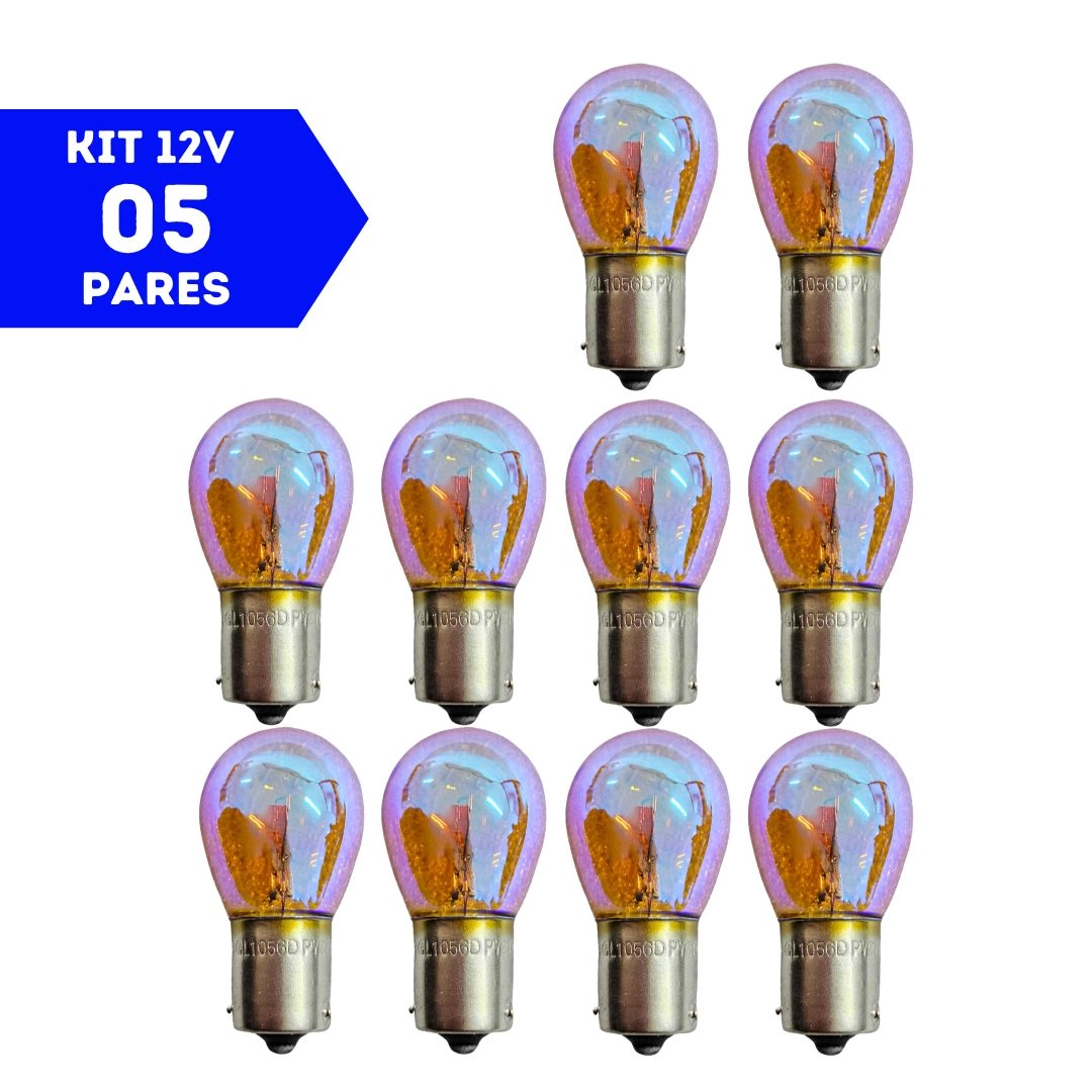 Kit 10 Lâmpadas Diadem 7507 PY21W 12V Pisca Azul Cor Âmbar