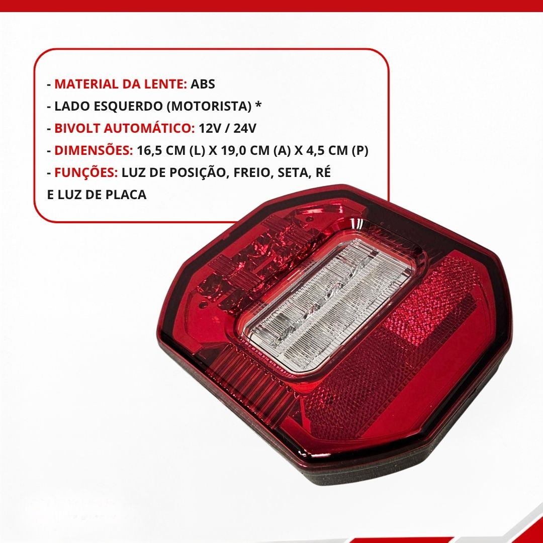 Lanterna Traseira Marmita Marmitão LED Universal Bivolt 12V 24V Lado Esquerdo Com Vigia Caminhão VW Constellation Delivery Worker Ford Cargo Jeep Troller Carretinha Reboque Prancha Baú