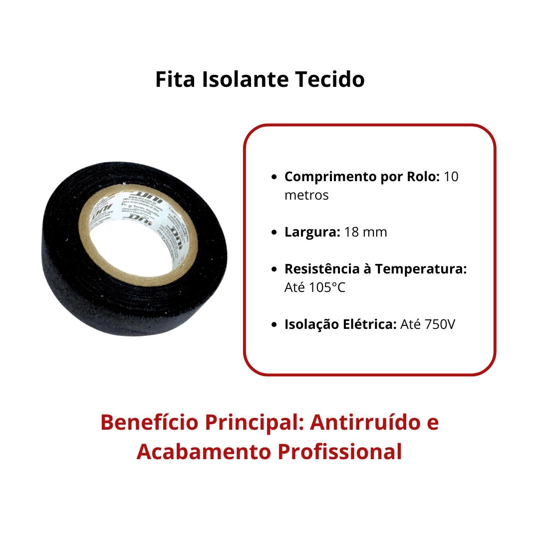 Fita Isolante Tecido 10m Chicote Elétrico Autocolante Fita Pano Anti Chama DNI5023 Fita Isolante Tecido 10m Chicote Elétrico Autocolante Fita Pano Anti Chama DNI5023