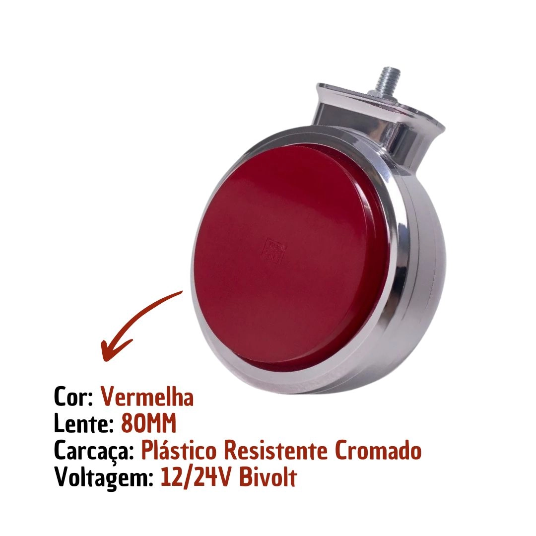 Kit 5 Lanterna Bojuda Foguinho LED Cromada Vermelha Suporte Kit 5 Lanterna Bojuda Foguinho LED Cromada Vermelha Suporte