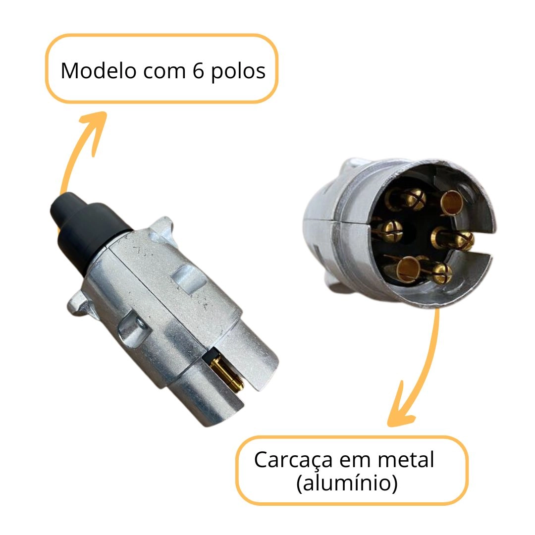 Tomada Carretinha Alumínio 6 Polos Conector Macho Tomada Reboque 6 Polos Alumínio Macho