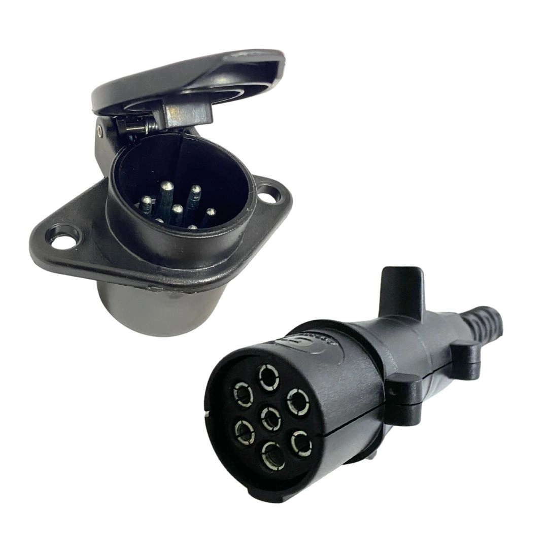 Kit Tomada Eletrica Carretinha Caminhão Conector Macho Femea 7 Polos Nylon