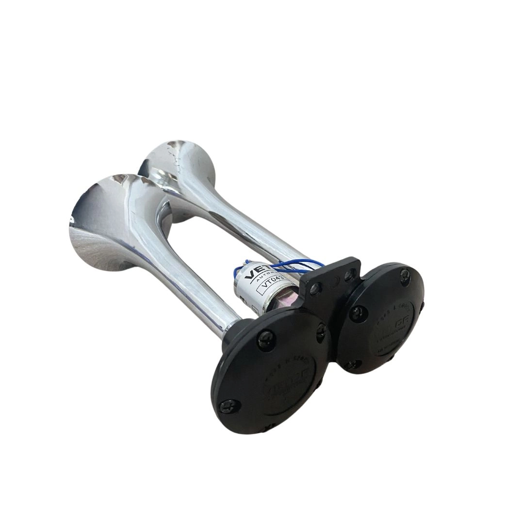  Buzina Corneta Dupla Cromada a Ar Com Válvula Elétrica Para Carro Universal 12V Vetor VT043
