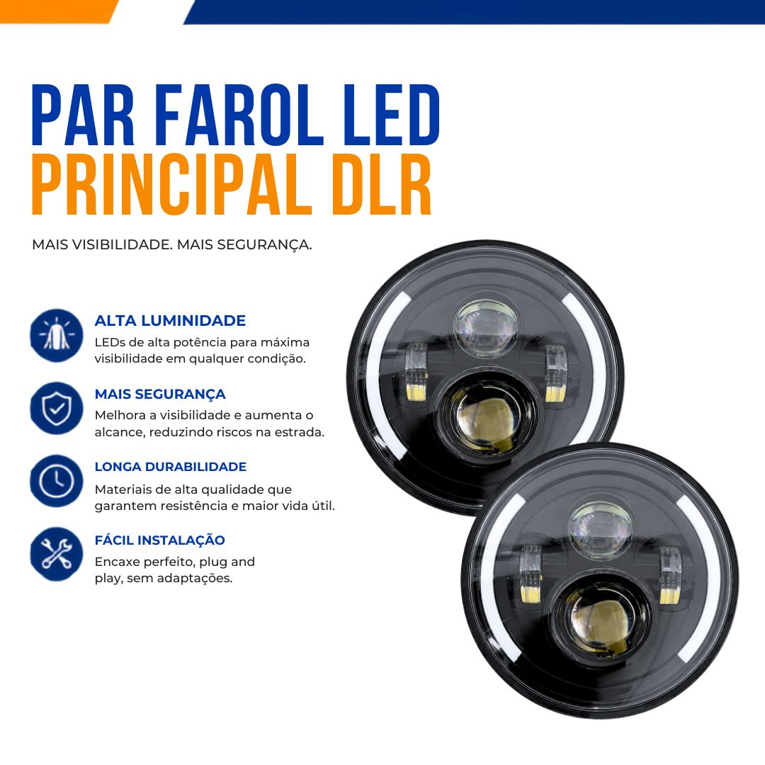 Par Farol Angel Eyes LED 7 Polegadas 175mm 40 Watts Universal Para Fusca Kombi Defender Jeep Moto Harley Royal Enfield F