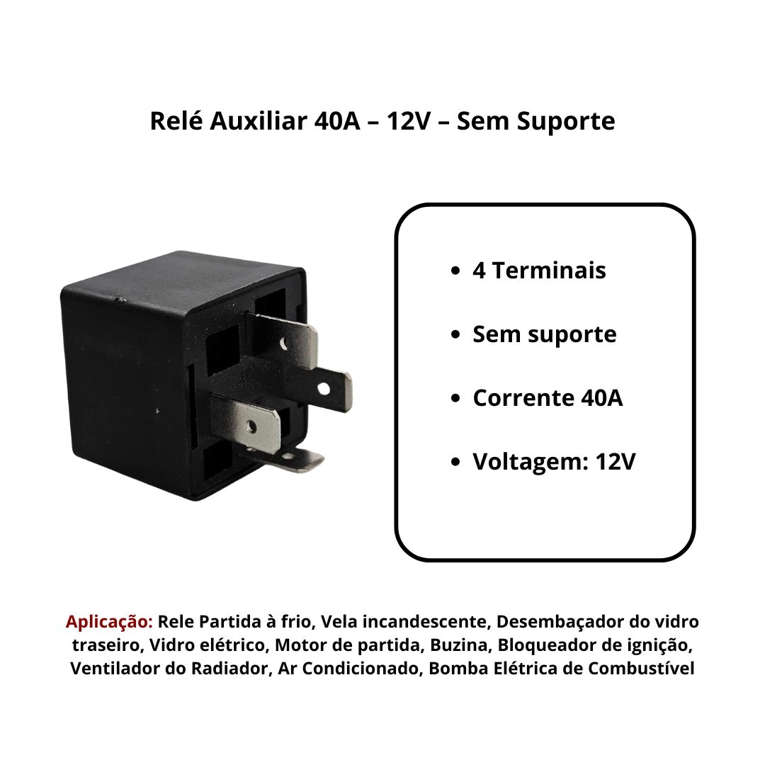 Rele Auxiliar 12v 40a 4 Terminais Sem Suporte DNI 0111 Uso Geral Rele 40a 12v Rele Auxiliar 12v 40a 4 Terminais Sem Suporte DNI 0111 Uso Geral Rele 40a 12v