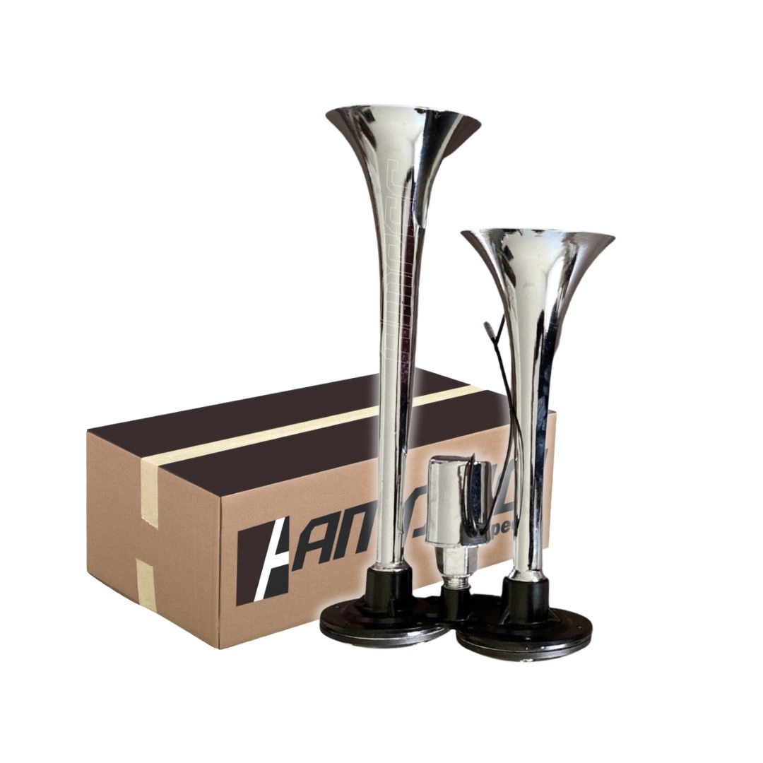 Buzina a Ar para Carro Caminhão Barco 12v 24v Universal 2 Cornetas cromada