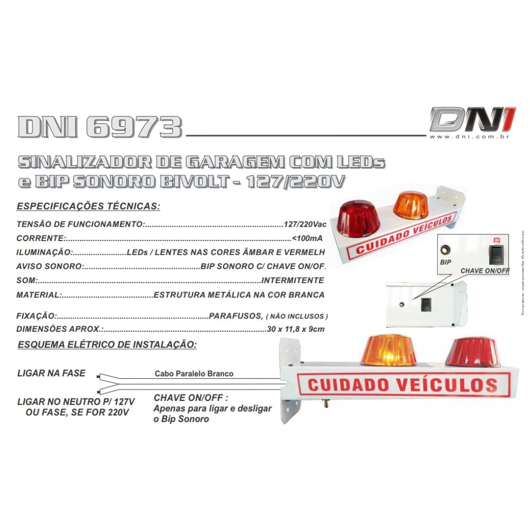 Sinalizador Garagem Entrada Saída LED Bip Sonoro Bivolt