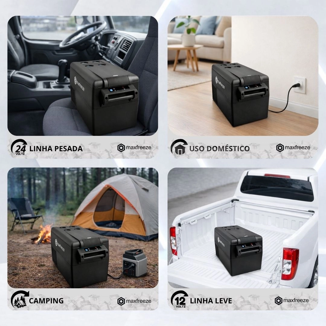 Geladeira Portátil Preta 35 Litros Freezer 12v/24v 110v/220v Caminhão Ônibus Van Carro Bluetooth Maxfreeze