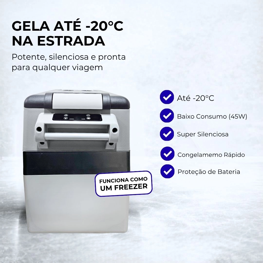 Geladeira Portátil 45L 12/24V 110/220V Para Caminhão Ônibus Van Camping Barco Lancha Pesca Geladeira Portátil 45L 12/24V 110/220V Para Caminhão Ônibus Van Camping Barco Lancha Pesca