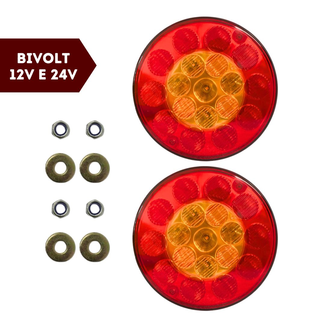 Par Lanterna Traseira LED Redonda Bivolt 135mm 4 Vias Seta Freio Posição Universal Caminhão Carreta SinalSul Par Lanterna Traseira LED Redonda Bivolt 135mm 4 Vias Seta Freio Posição Universal Caminhão Carreta SinalSul