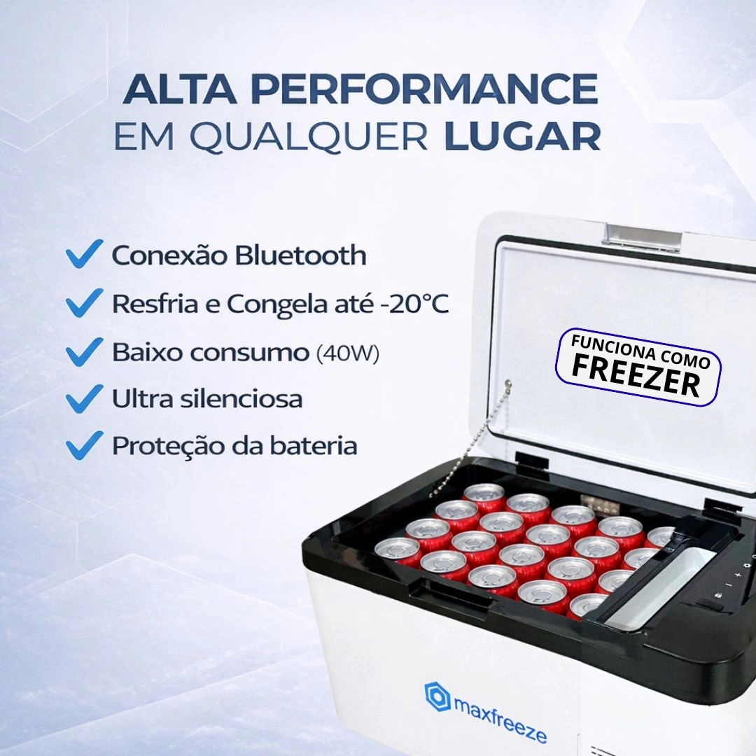 Geladeira Portátil 18L 12V/24V 110v/220v Caminhão Ônibus Van Barco Lancha Pesca Maxfreeze Geladeira Portátil 18L 12V/24V 110v/220v Caminhão Ônibus Van Barco Lancha Pesca Maxfreeze