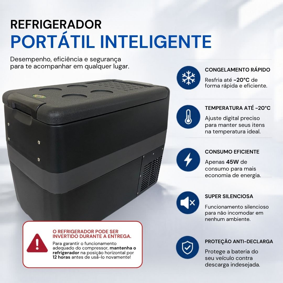 Mini Geladeira Portátil 45 Litros 12V/24V 110v/220v Caminhão Ônibus Van Freezer Camping Barco Lancha Pesca