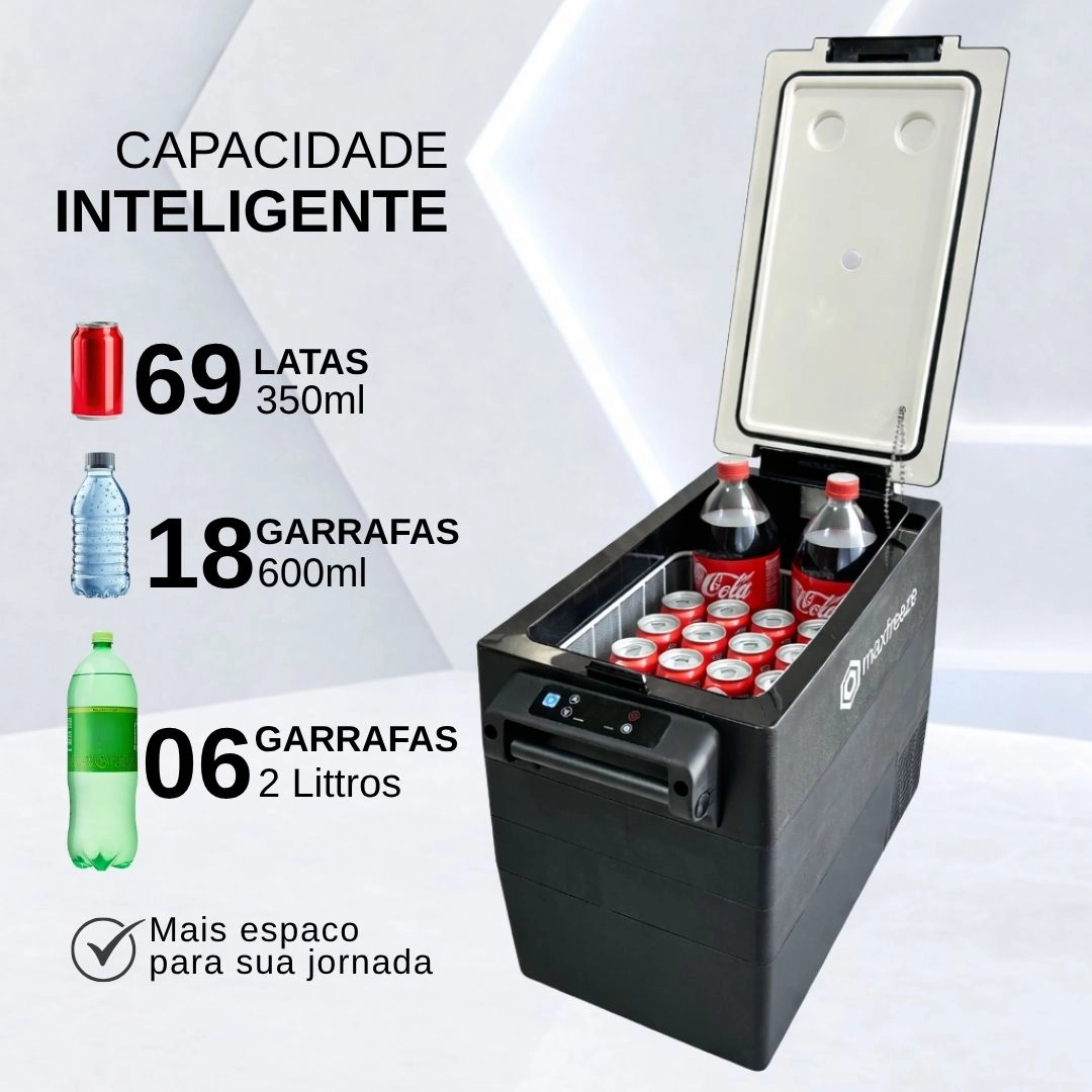 Geladeira Portátil Preta 55 Litros Freezer 12v/24v 110v/220v Caminhão Ônibus Van Carro Bluetooth Maxfreeze