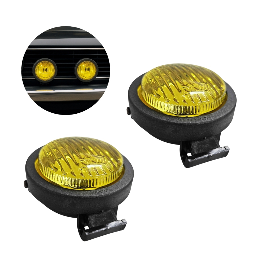 Par Farol Auxiliar Mini Milha Lente Amarela Vidro Sun Ray Redondo 85mm Universal Carcaça Aço Nino Par Farol Auxiliar Mini Milha Lente Amarela Vidro Sun Ray Redondo 85mm Universal Carcaça Aço Nino