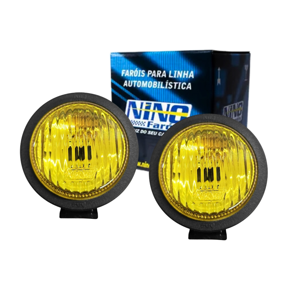 Par Farol Auxiliar Mini Milha Lente Amarela Vidro Sun Ray Redondo 85mm Universal Carcaça Aço Nino Par Farol Auxiliar Mini Milha Lente Amarela Vidro Sun Ray Redondo 85mm Universal Carcaça Aço Nino