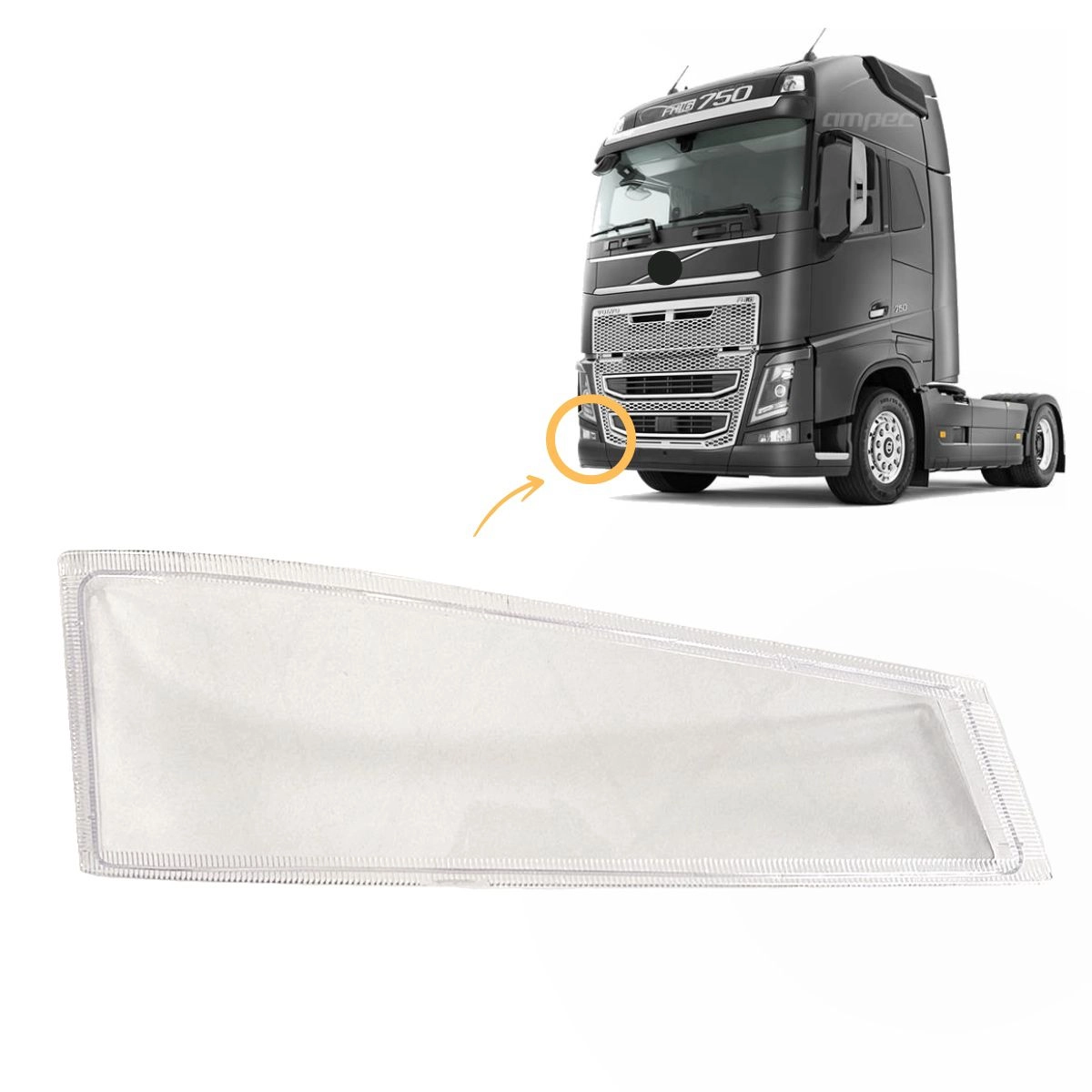 Lente para Farol Auxiliar Para Volvo FH16 Direito