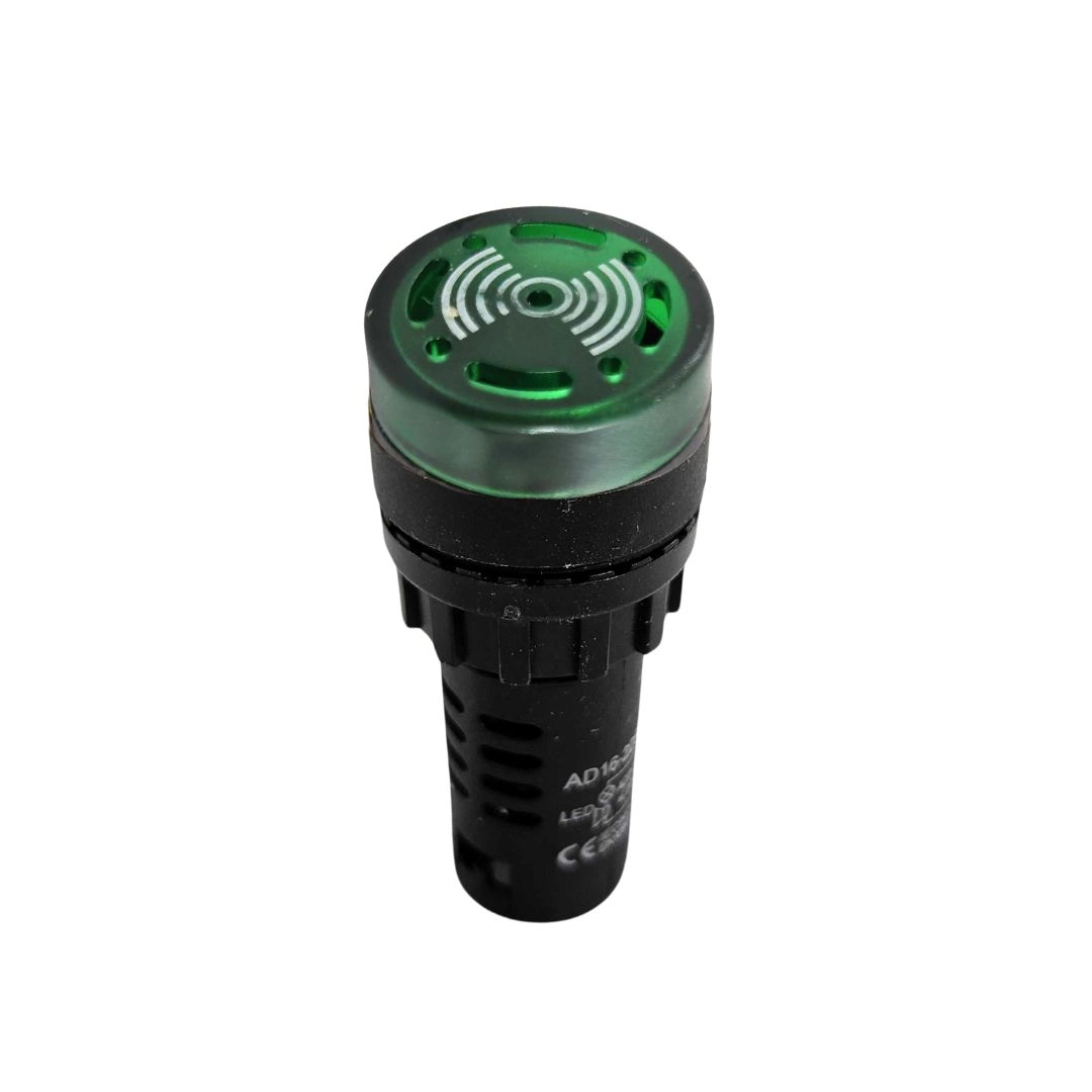 Alarme Sonoro Buzzer Sinaleiro LED Verde Audiovisual 24Vdc