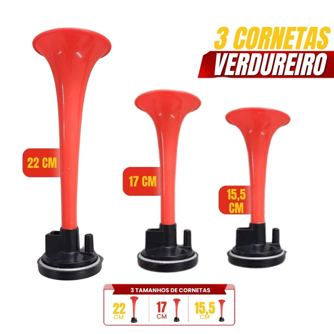 Buzina Pneumática Com 3 Cornetas Ar Comprimido Verdureiro VLZ00054 