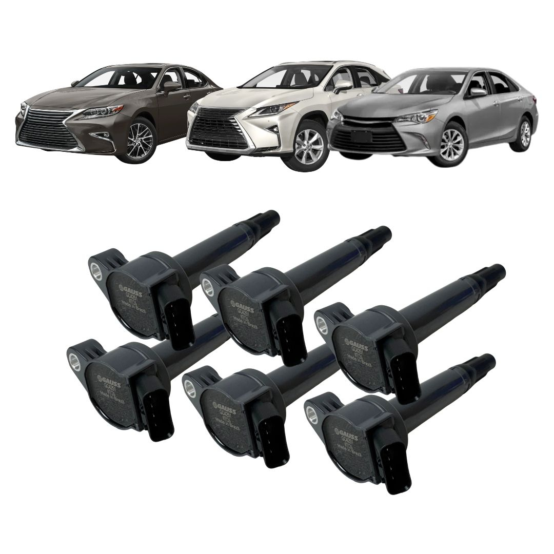 Kit 6 Bobinas de Ignição Tipo Caneta 12V 4 Pinos Para Toyota Camry V6 3.5 Lexus ES350 RX350 V6 3.5 e Rav4 Gauss