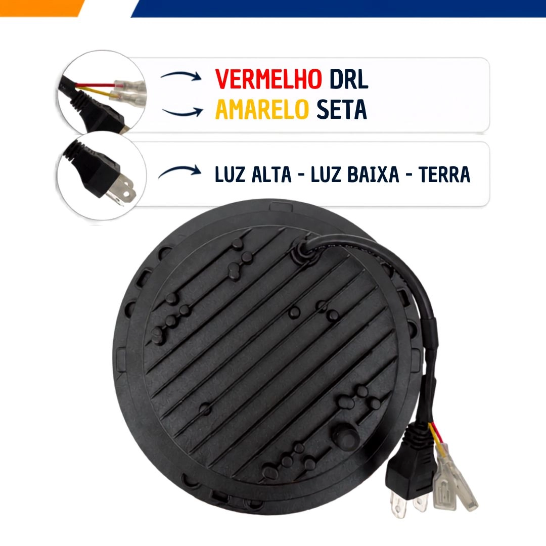 Farol Angel Eyes LED 7 Polegadas 175mm 40 Watts Universal Para Fusca Kombi Defender Jeep Moto Harley Royal Enfield FLX Farol Angel Eyes LED 7 Polegadas 175mm 40 Watts Universal Para Fusca Kombi Defender Jeep Moto Harley Royal Enfield FLX
