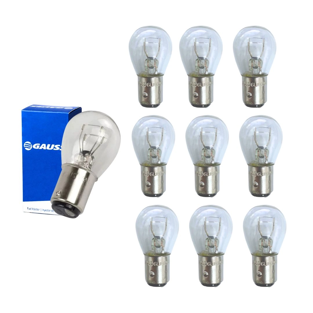 Kit 10 Lampadas 21/5w 2 Polos 12V Gauss 1034 - GL1034 Lampada P21/5w 2 Polos Freio Posição Ré Kit 10 Lampadas 21/5w 2 Polos 12V Gauss 1034 - GL1034 Lampada P21/5w 2 Polos Freio Posição Ré