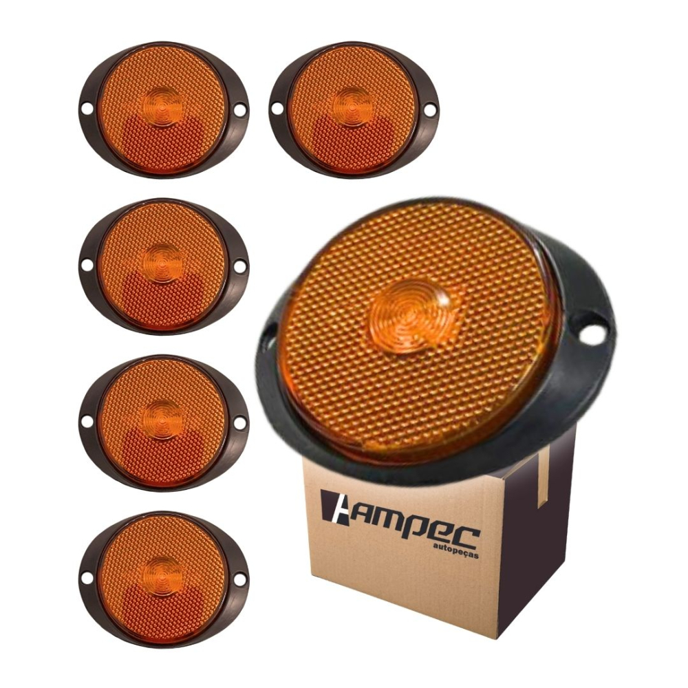 Kit 6 Lanterna Lateral Implemento P 65mm Com Suporte Frontal LED Amarela Para Carreta Caminhão Trailer Reboque Kit 6 Lanterna Lateral Implemento P 65mm Com Suporte Frontal LED Amarela Para Carreta Caminhão Trailer Reboque