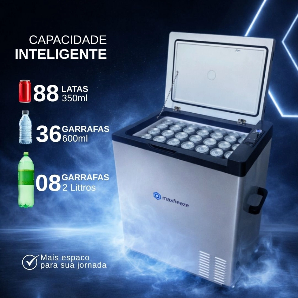 Mini Geladeira Portátil 75 Litros Para Caminhão Ônibus Van 12V/24V 110v/220v MaxFreeze